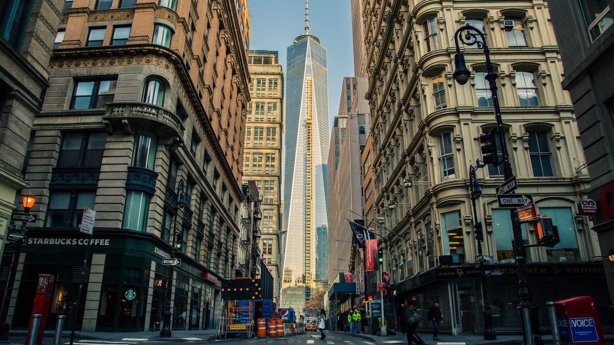 City street with tall buildings